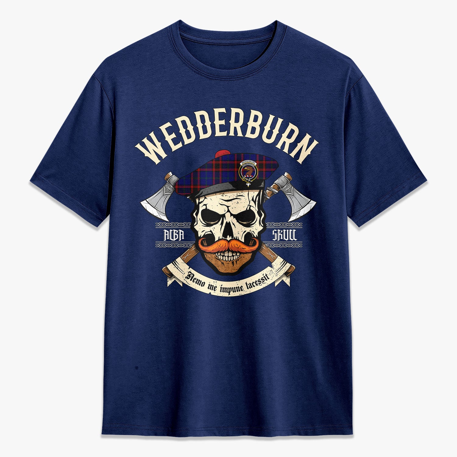 Wedderburn Tartan Crest 2D T-shirt - Alba Skull Style
