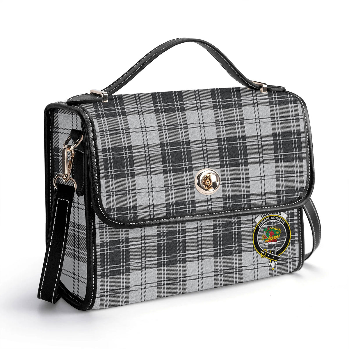 Douglas Grey Modern Tartan Crest Satchel Bag