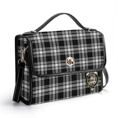 Menzies Black - White Modern Tartan Crest Satchel Bag