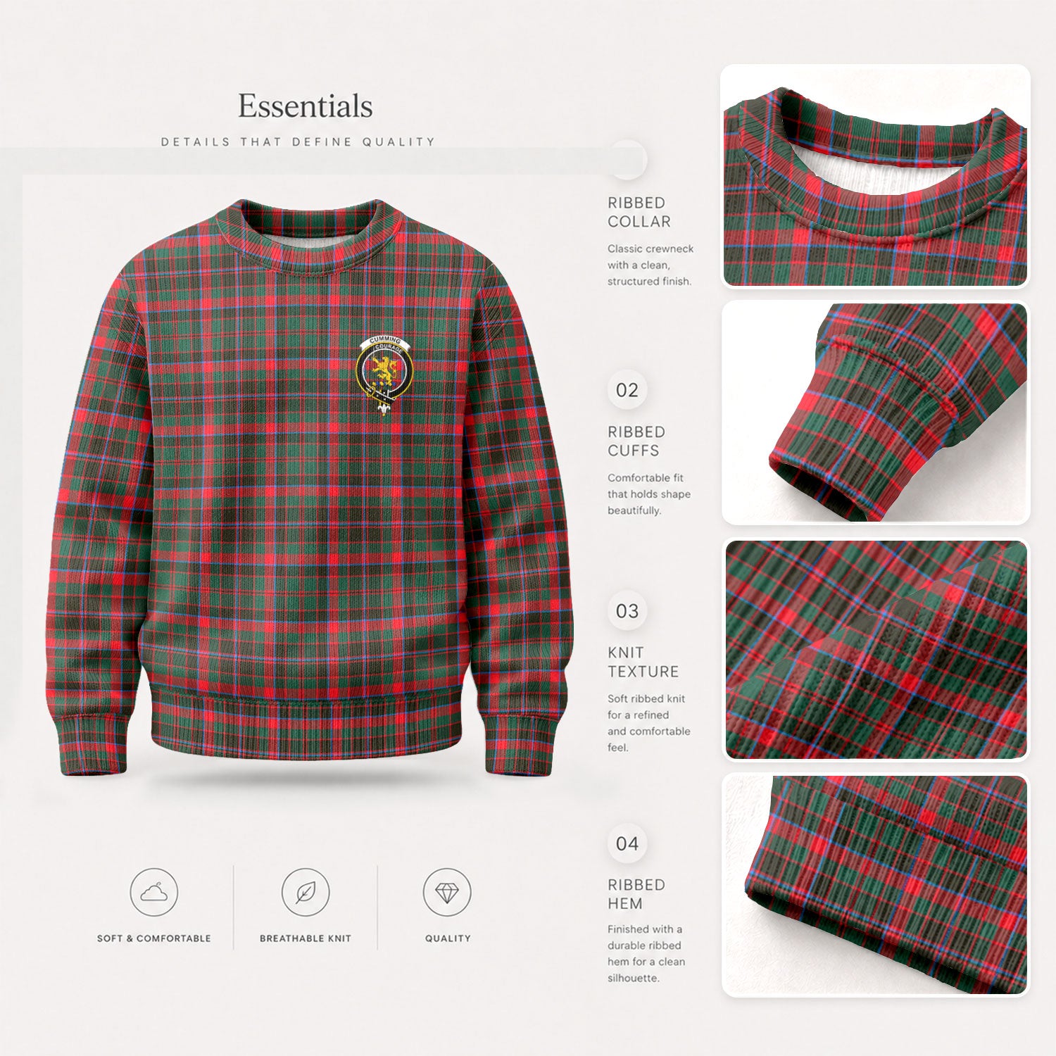 Cumming Hunting Modern Tartan Crest Sweater