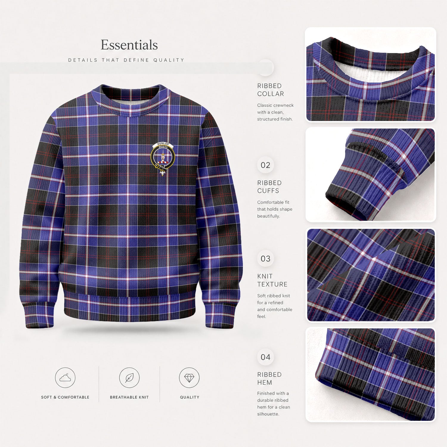 Dunlop Modern Tartan Crest Sweater