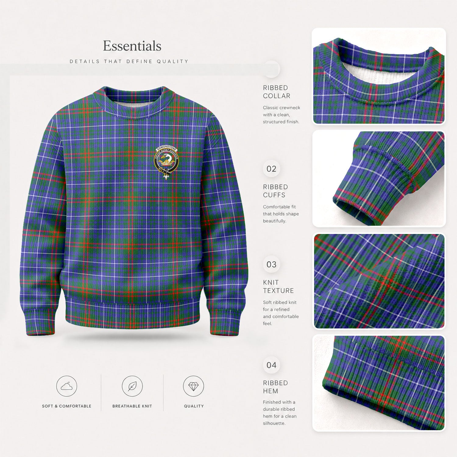 Edmonstone Tartan Crest Sweater