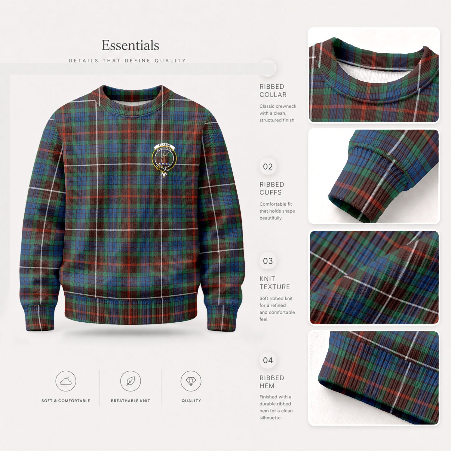 Fraser (of Lovat) Hunting Ancient Tartan Crest Sweater