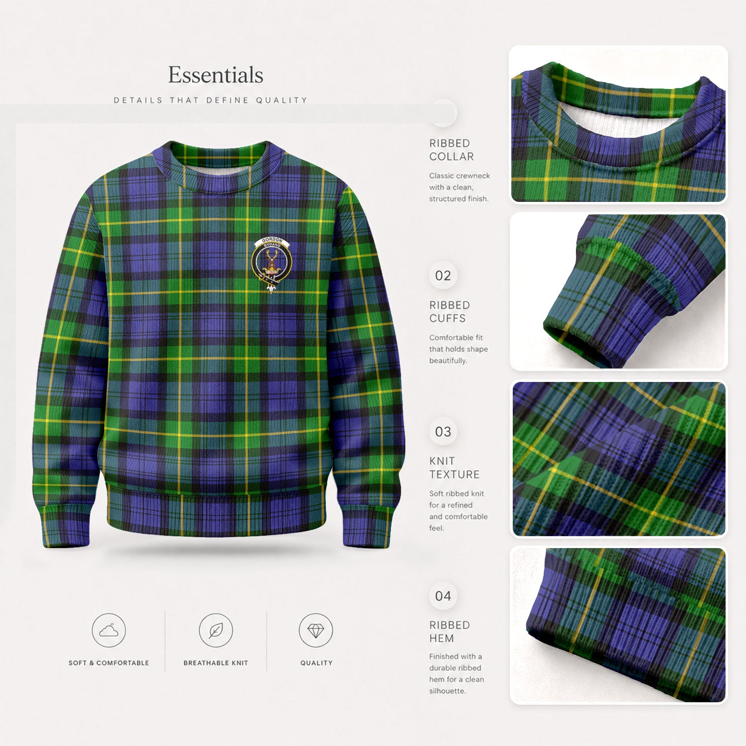 Gordon Modern Tartan Crest Sweater