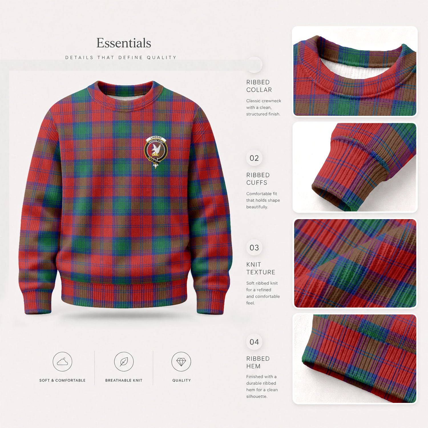 Lindsay Modern Tartan Crest Sweater