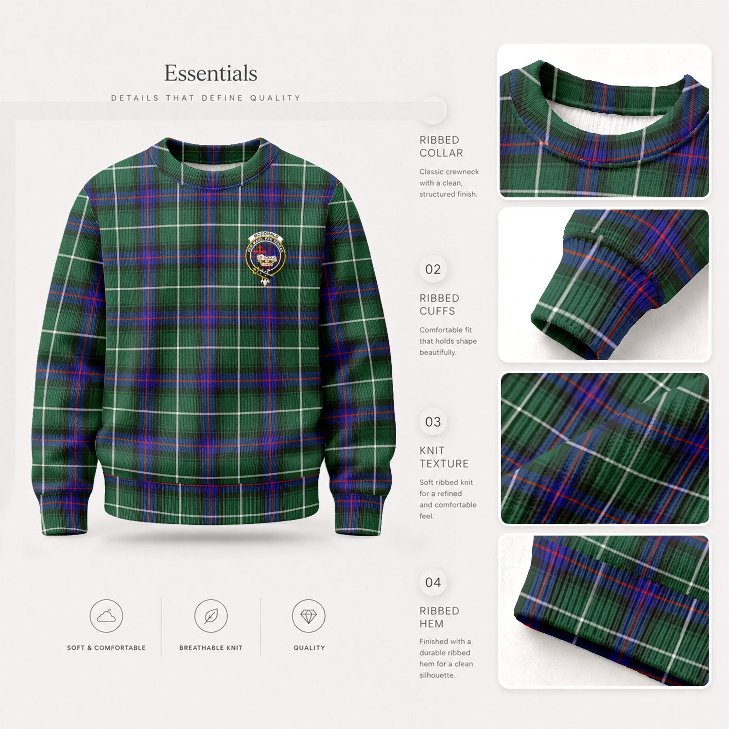 McDonald of the Isles Hunting Modern Tartan Crest Sweater