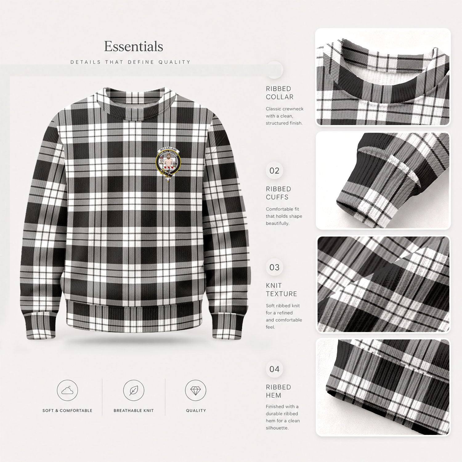 McFarlane Black - White Tartan Crest Sweater