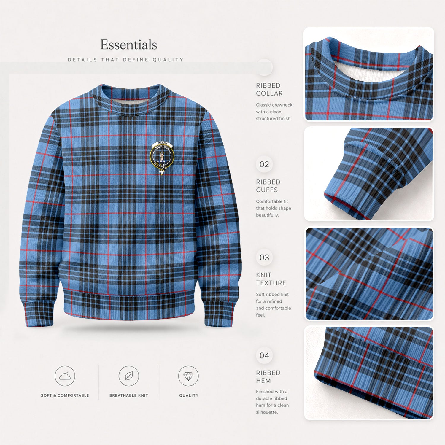 McKay Blue Tartan Crest Sweater