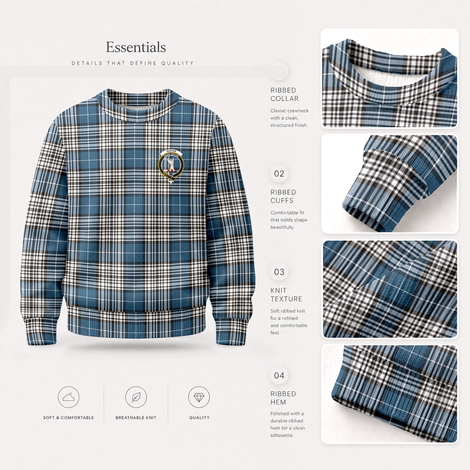 Napier Modern Tartan Crest Sweater