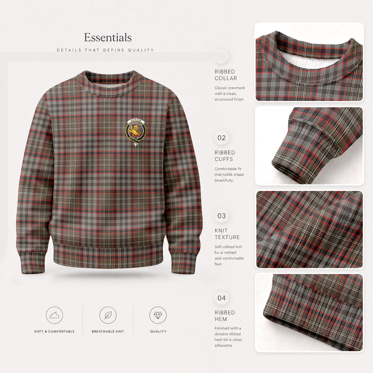 Nicolson Hunting Weathered Tartan Crest Sweater