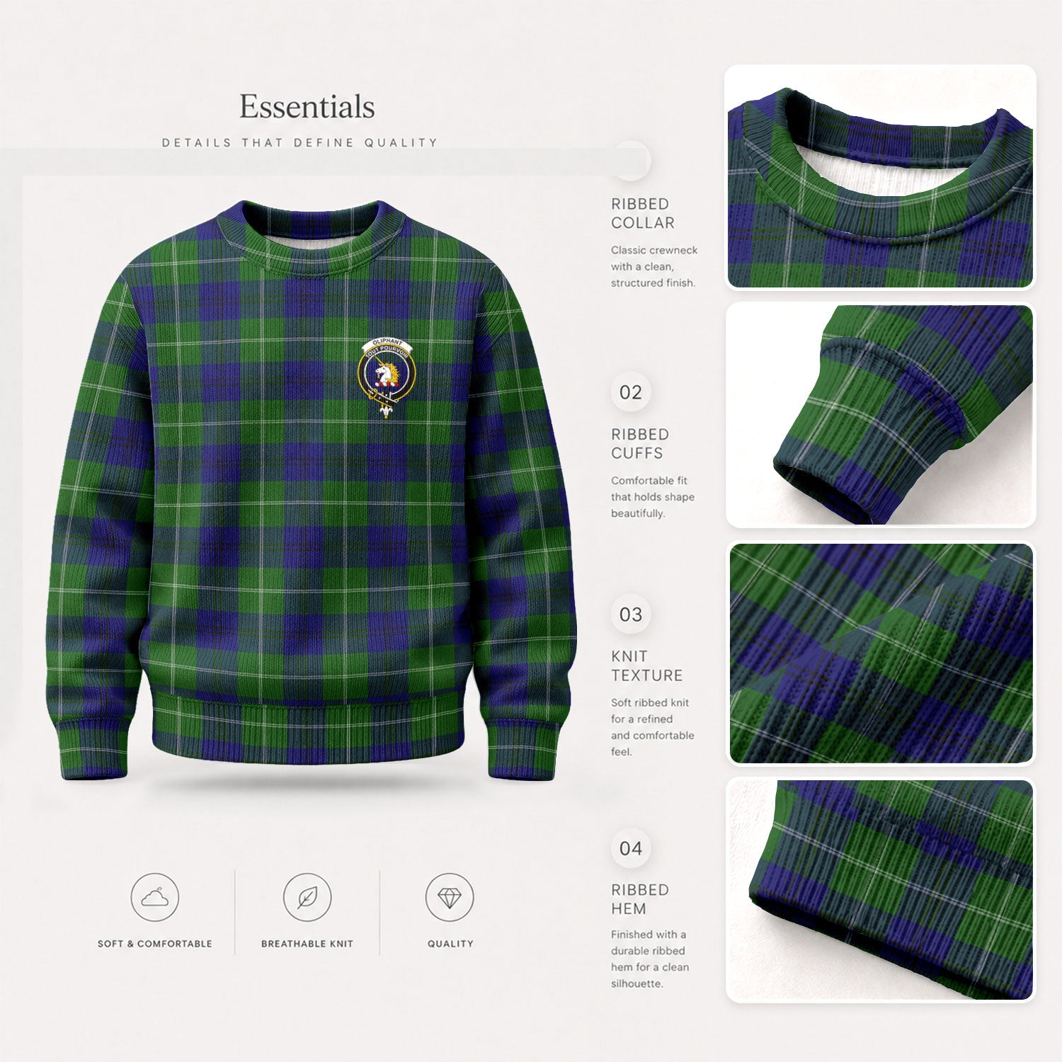 Oliphant Modern Tartan Crest Sweater