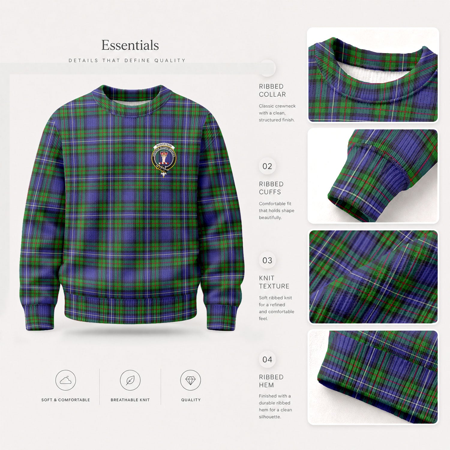 Robertson Hunting Modern Tartan Crest Sweater
