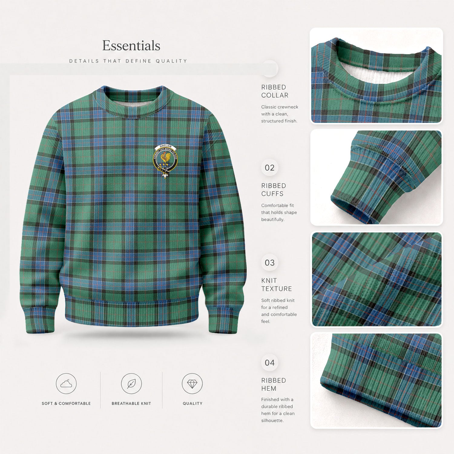 Sinclair Hunting Ancient Tartan Crest Sweater