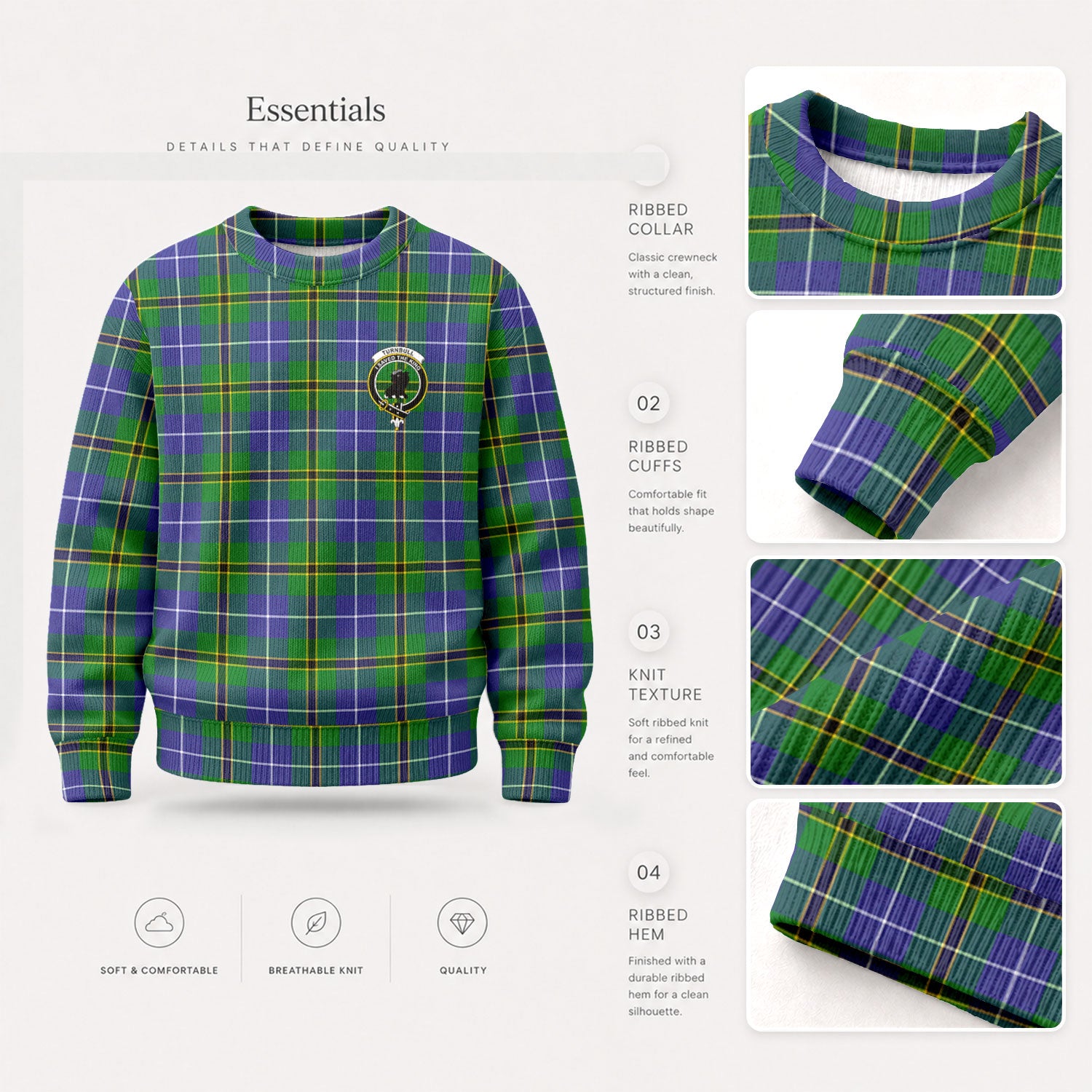Turnbull Hunting Tartan Crest Sweater
