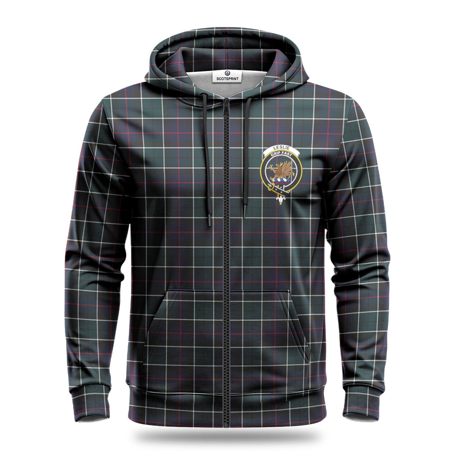 Leslie Hunting Modern Tartan Crest Hoodie