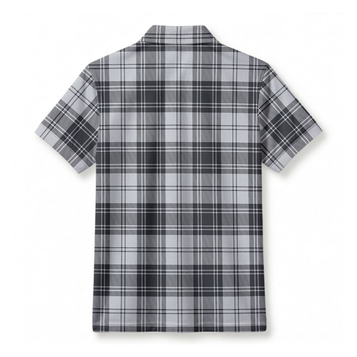 Douglas Grey Modern Tartan Crest Birdseye Mesh Polo Shirt