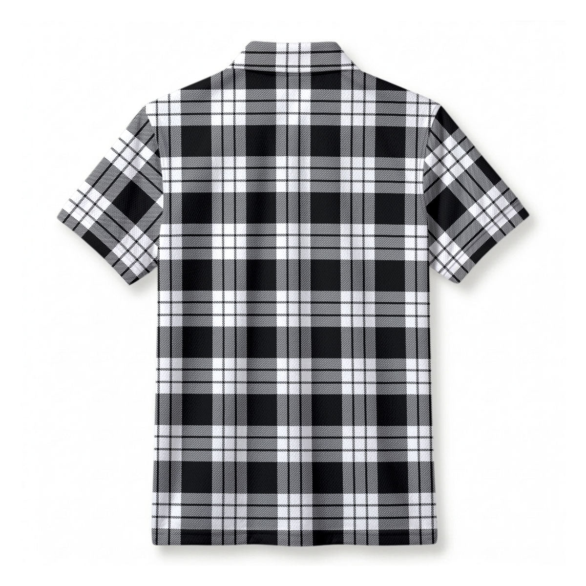 MacFarlane Black - White Tartan Crest Birdseye Mesh Polo Shirt