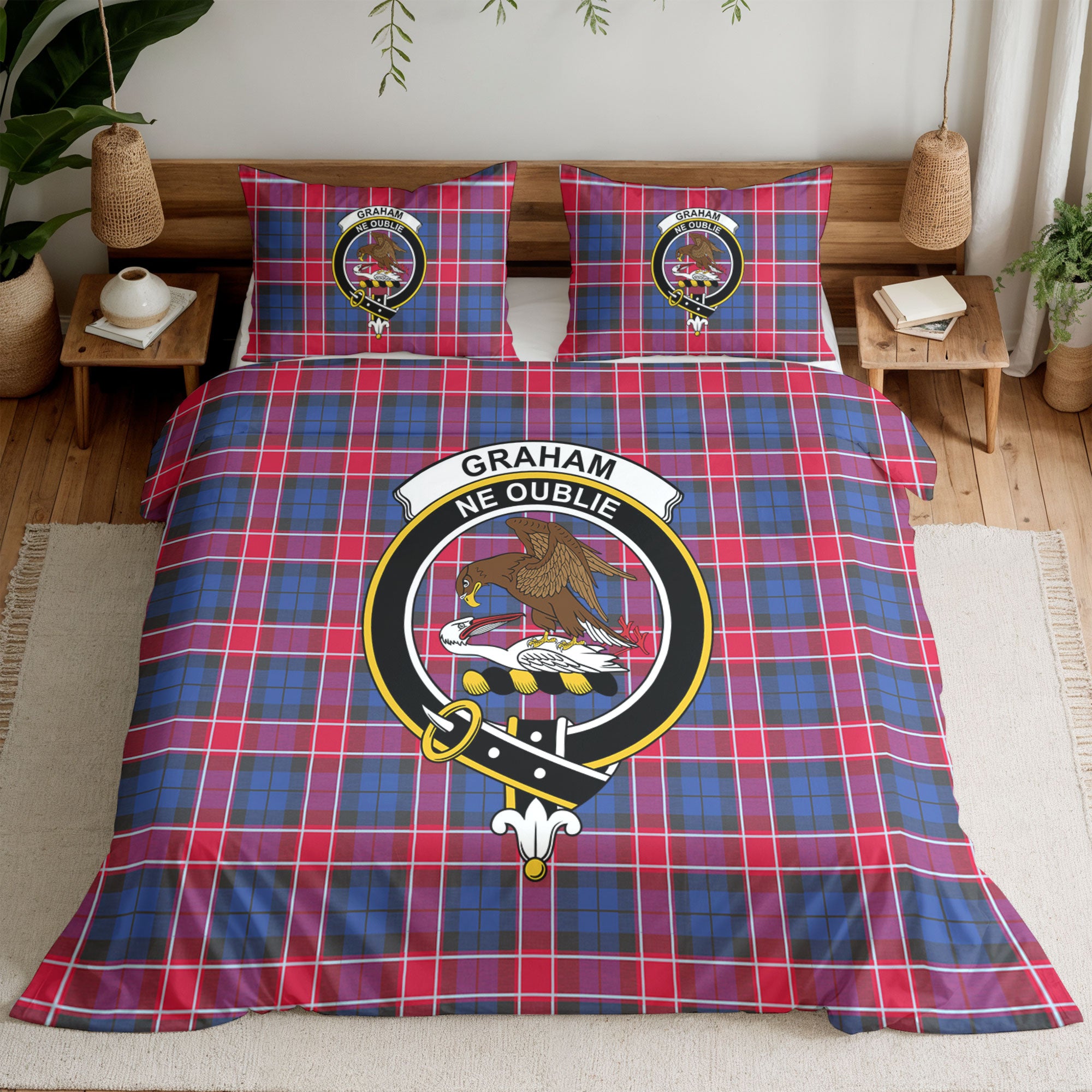Graham of Menteith Red Tartan Crest Bedding Set