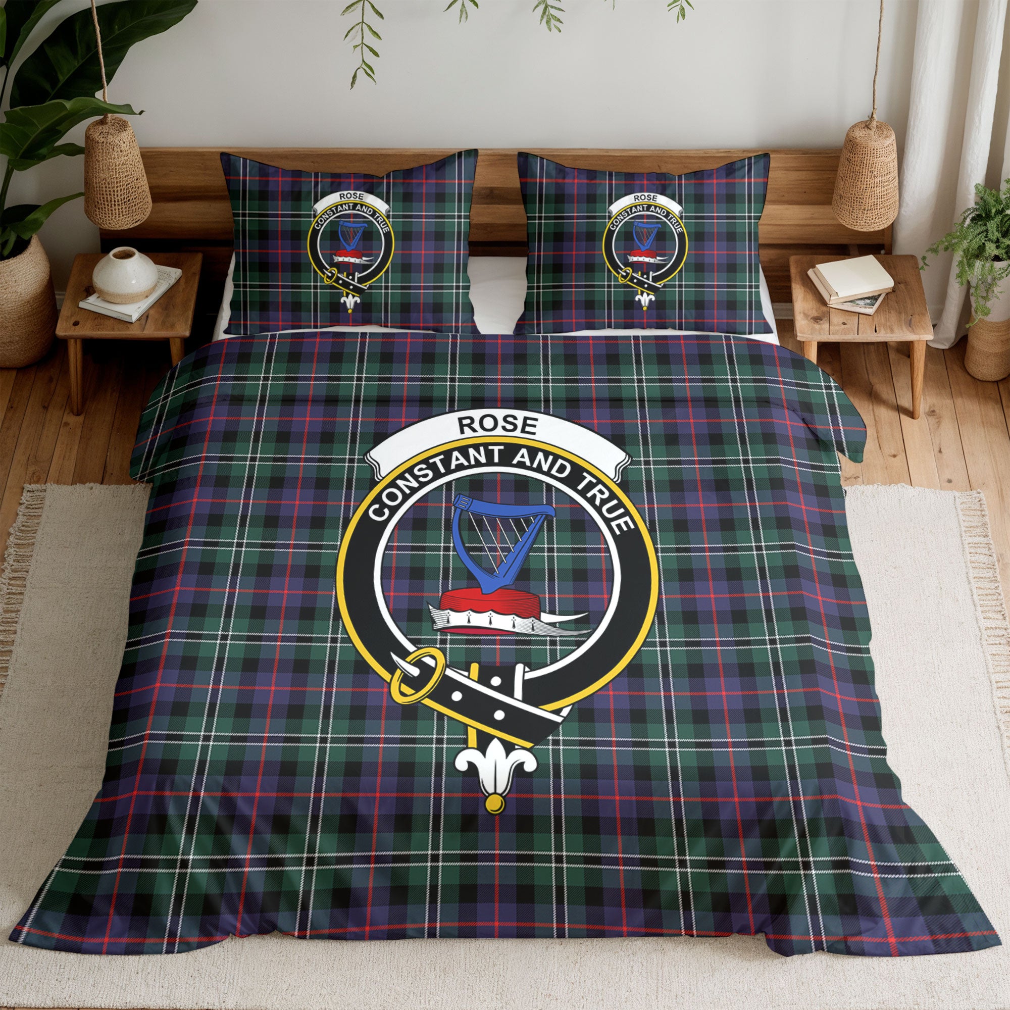 Rose Hunting Modern Tartan Crest Bedding Set