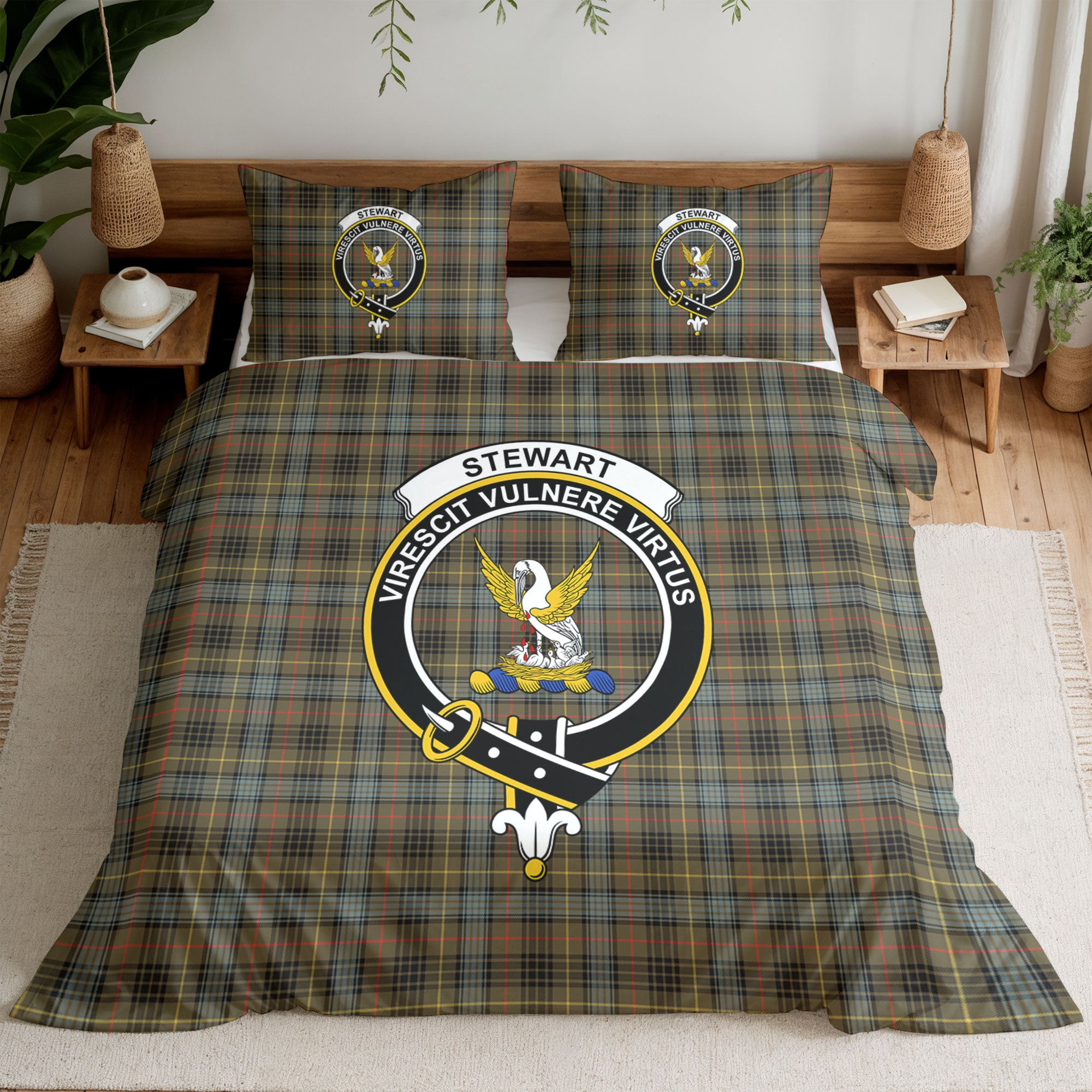 Stewart Hunting Weathered Tartan Crest Bedding Set