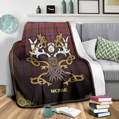 McRae Ancient Tartan Crest Premium Blanket - Celtic Stag style