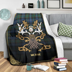 McRae Hunting Ancient Tartan Crest Premium Blanket - Celtic Stag style