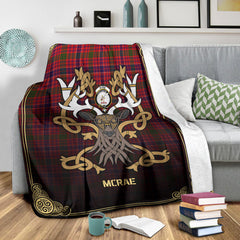 McRae Modern Tartan Crest Premium Blanket - Celtic Stag style