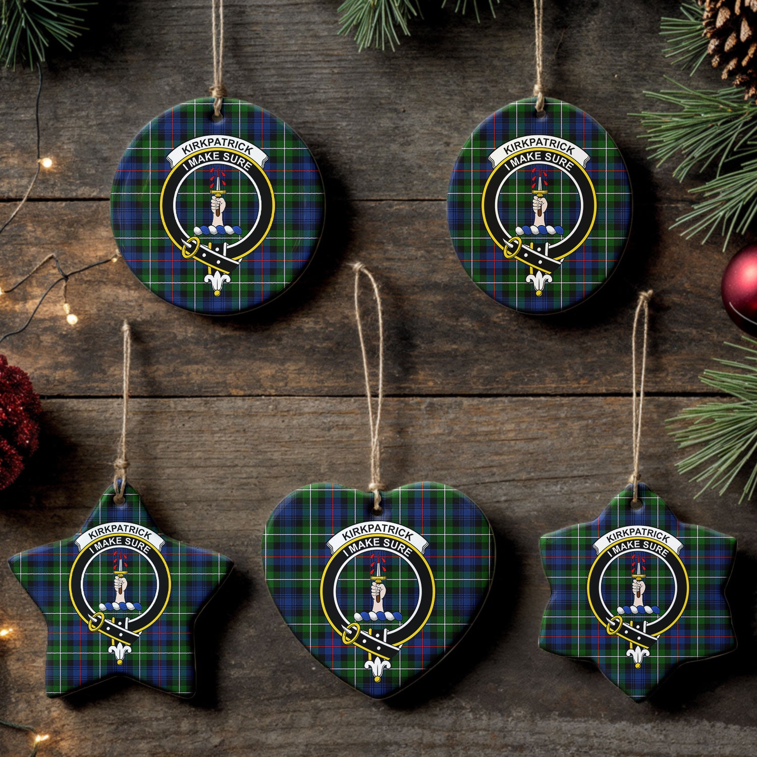 Kirkpatrick Tartan Crest Christmas Ceramic Ornament