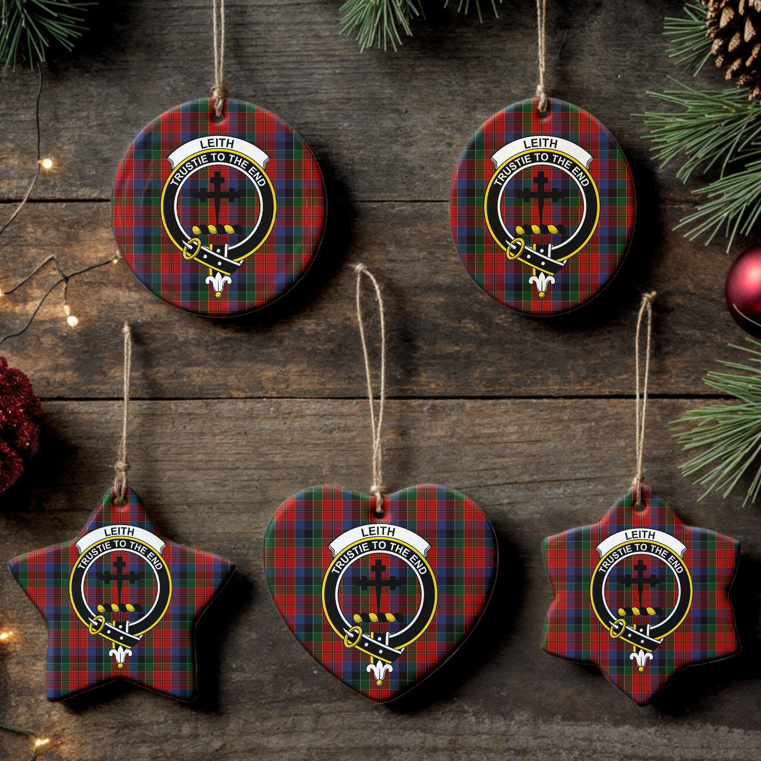 Leith Tartan Crest Christmas Ceramic Ornament