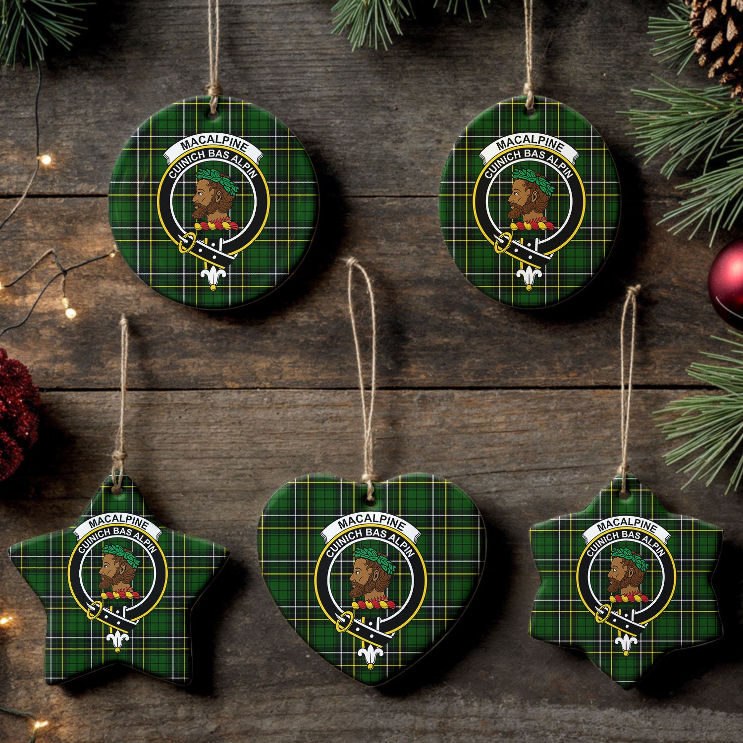 MacAlpine Modern Tartan Crest Christmas Ceramic Ornament