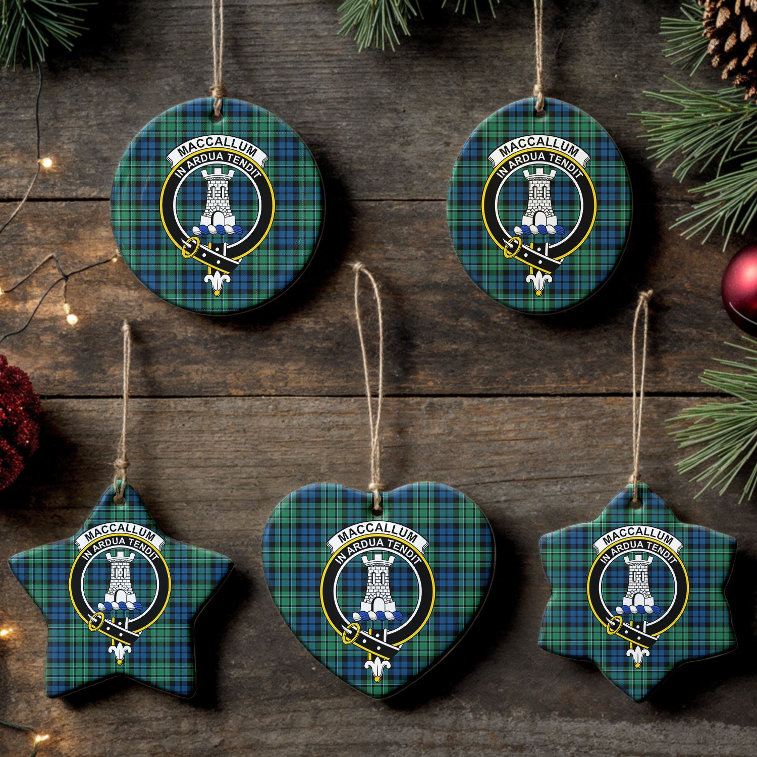 MacCallum Ancient Tartan Crest Christmas Ceramic Ornament