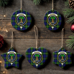 MacEwan Modern Tartan Crest Christmas Ceramic Ornament