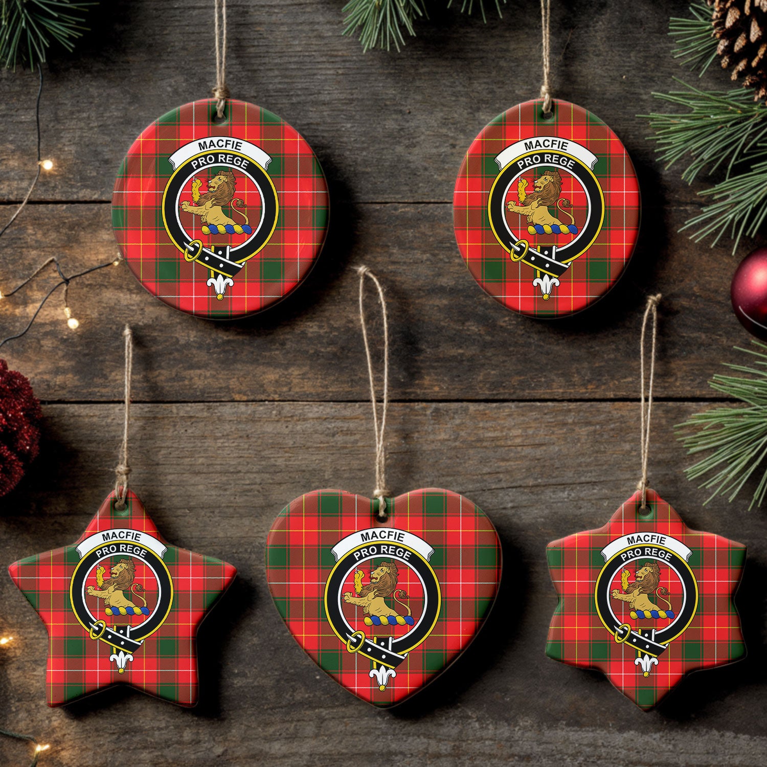 MacFie Tartan Crest Christmas Ceramic Ornament