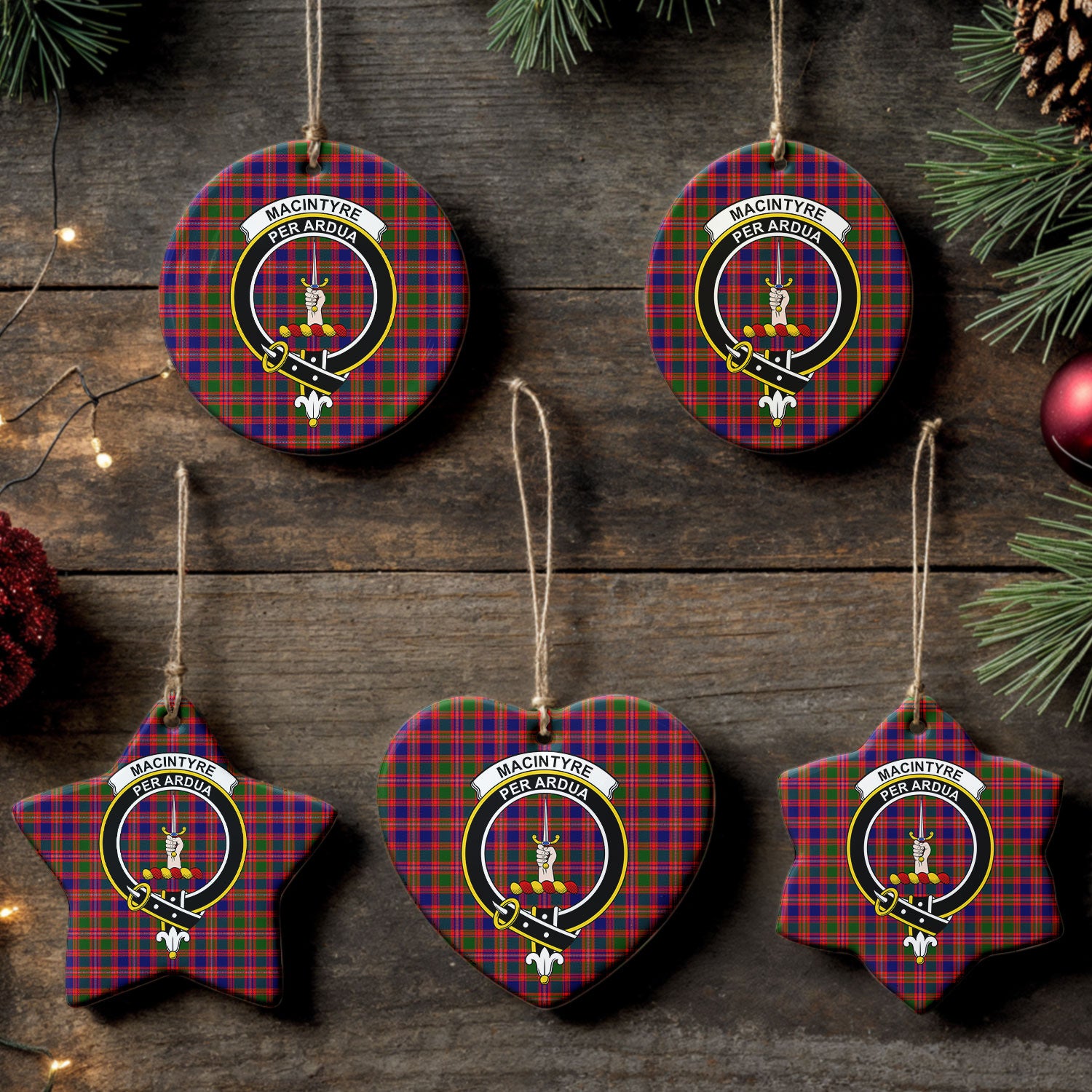 MacIntyre Modern Tartan Crest Christmas Ceramic Ornament