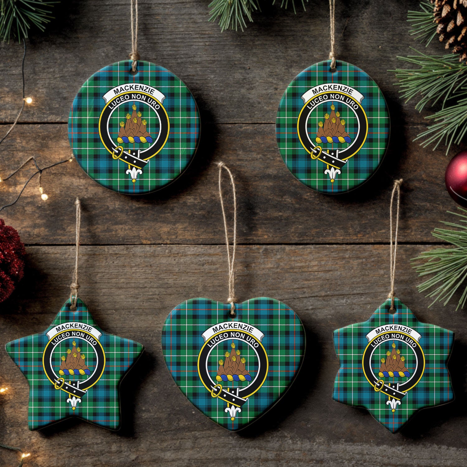 MacKenzie Ancient Tartan Crest Christmas Ceramic Ornament