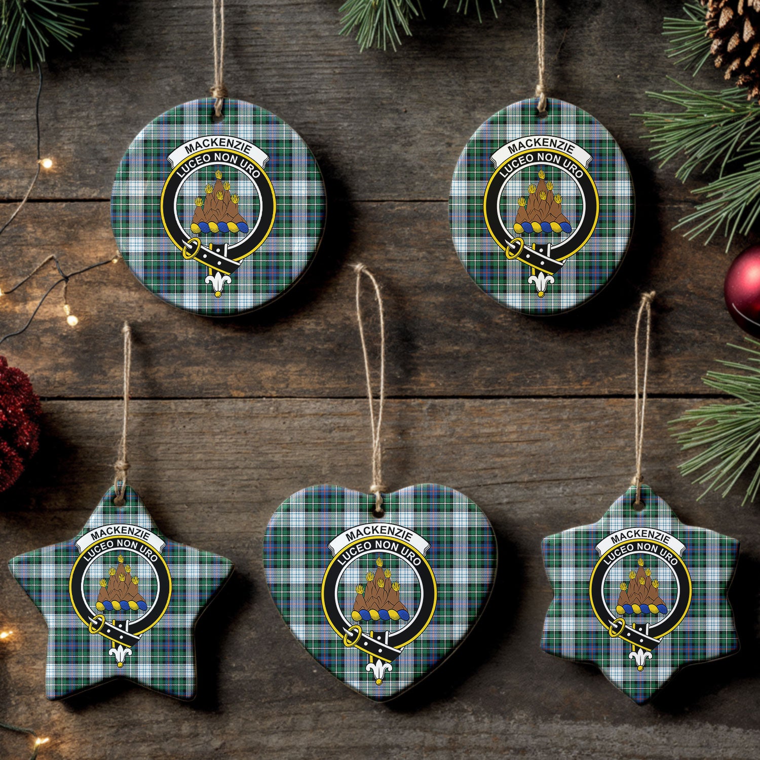 MacKenzie Dress Ancient Tartan Crest Christmas Ceramic Ornament
