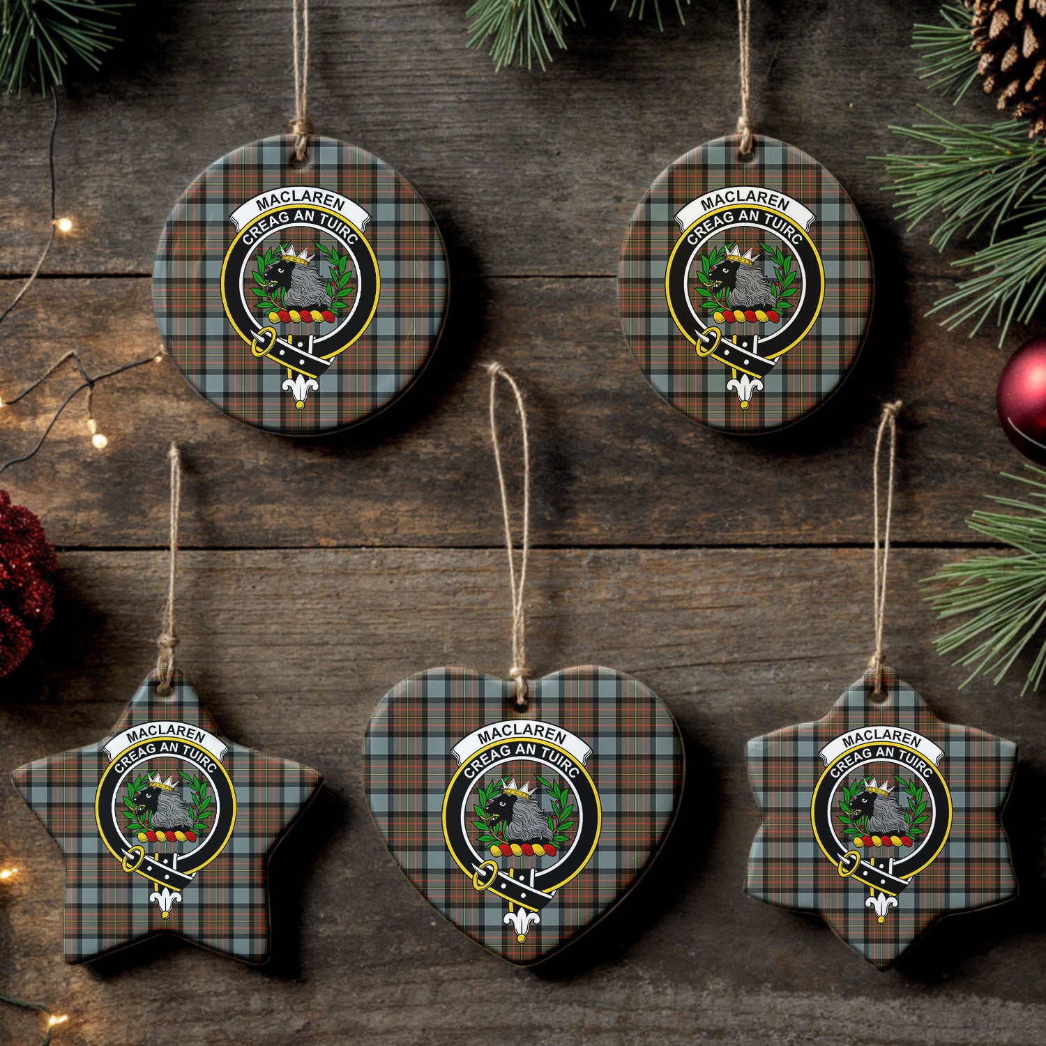MacLaren Weathered Tartan Crest Christmas Ceramic Ornament