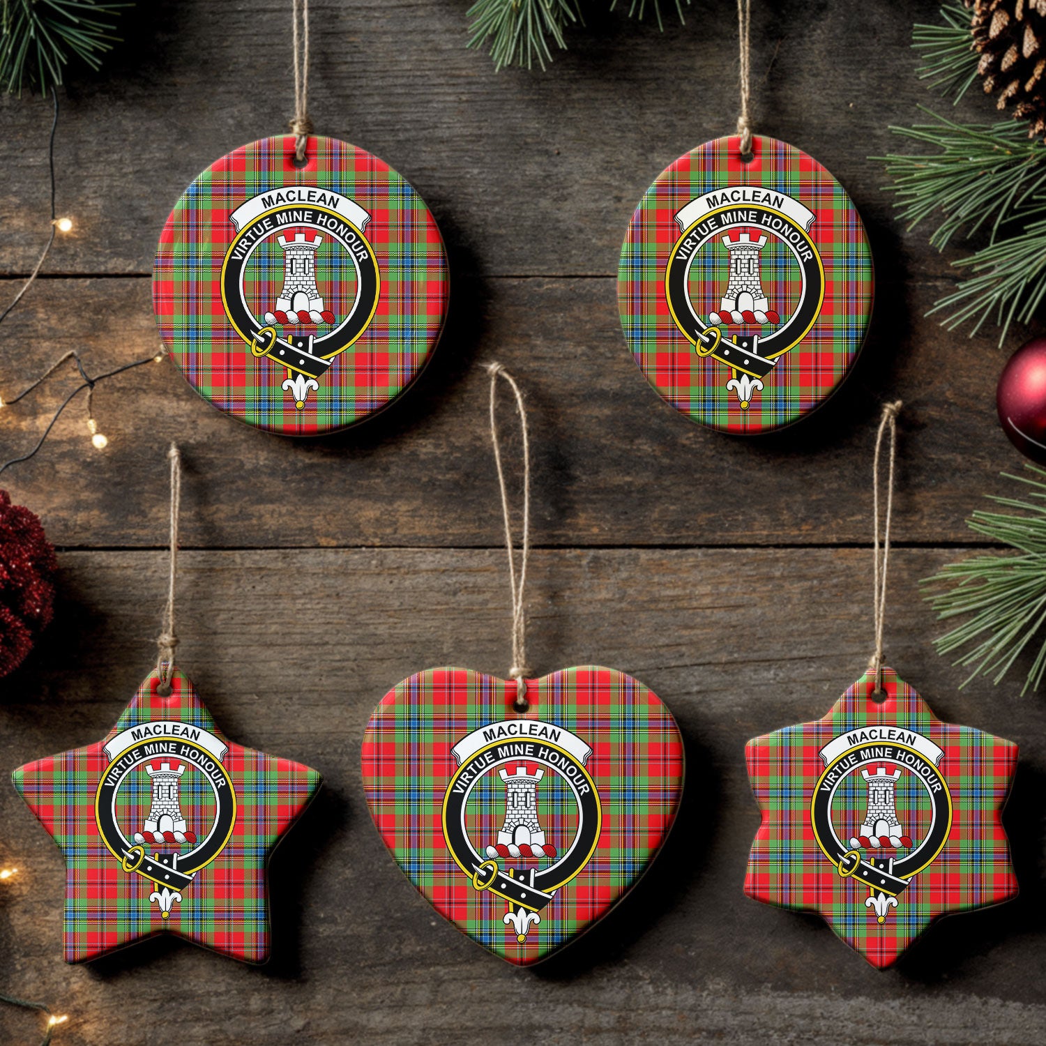 MacLean of Duart Modern Tartan Crest Christmas Ceramic Ornament