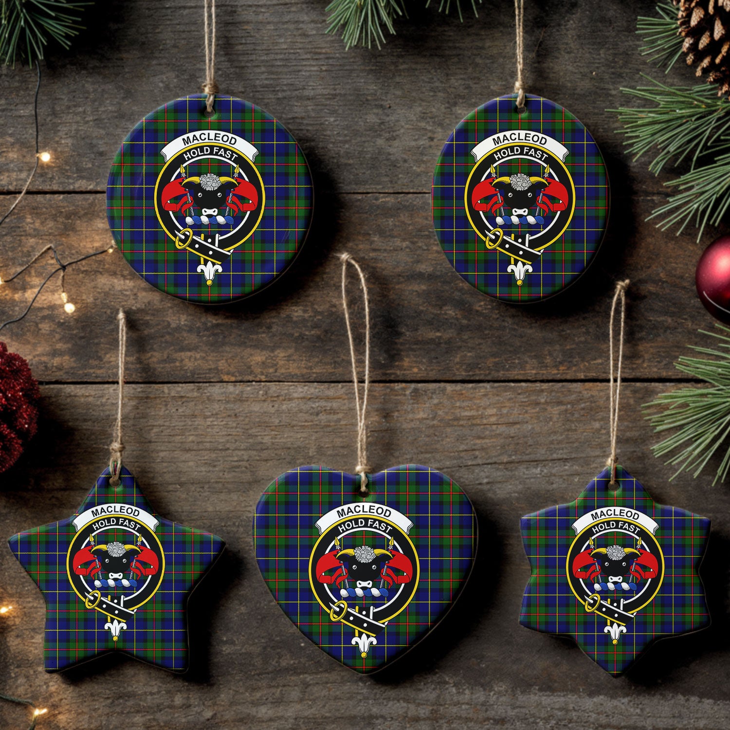 MacLeod of Harris Modern Tartan Crest Christmas Ceramic Ornament