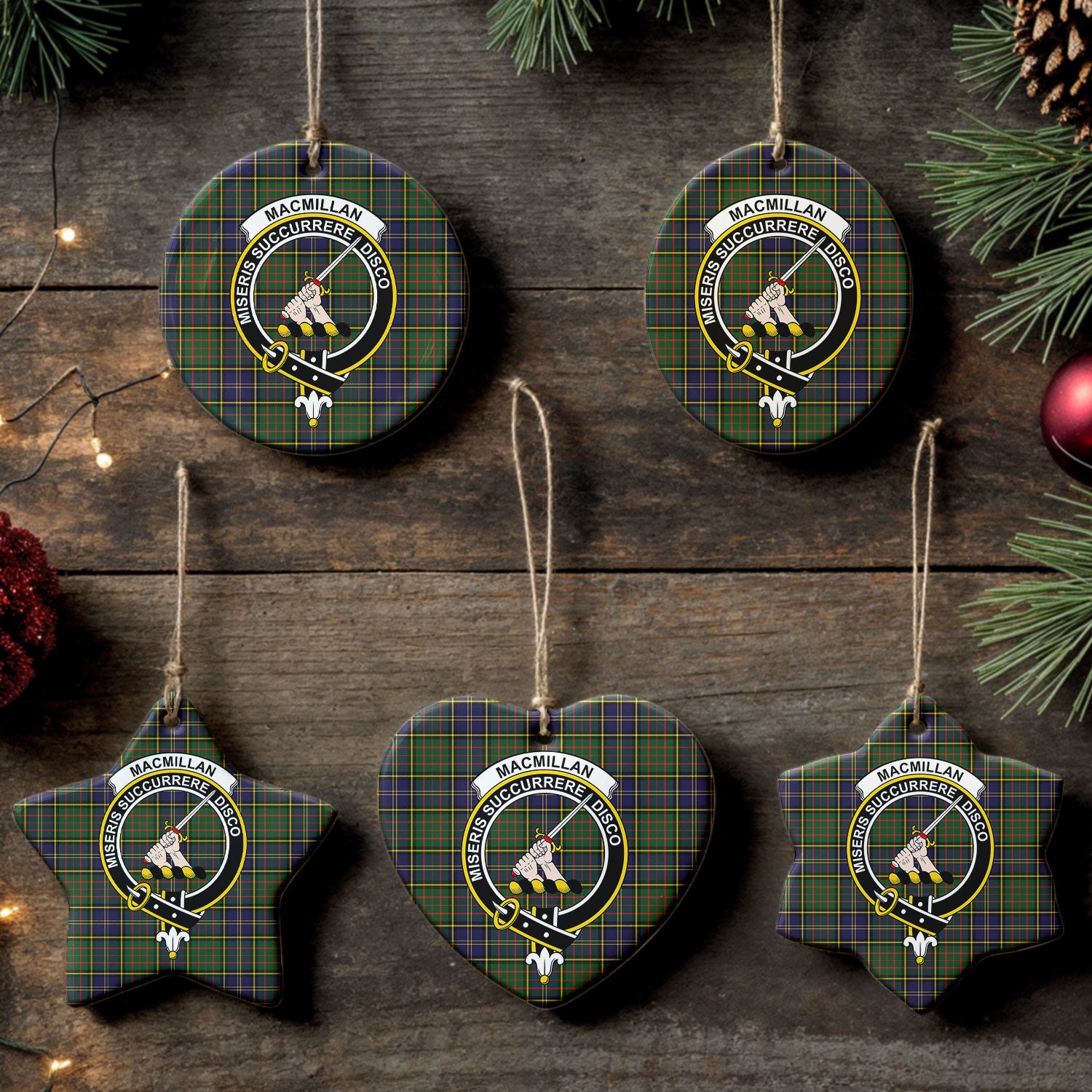 MacMillan Hunting Modern Tartan Crest Christmas Ceramic Ornament