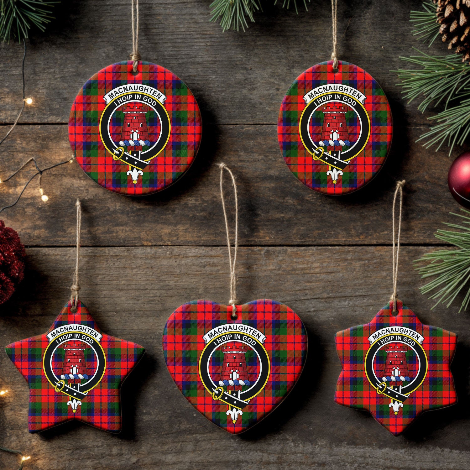 MacNaughten Tartan Crest Christmas Ceramic Ornament