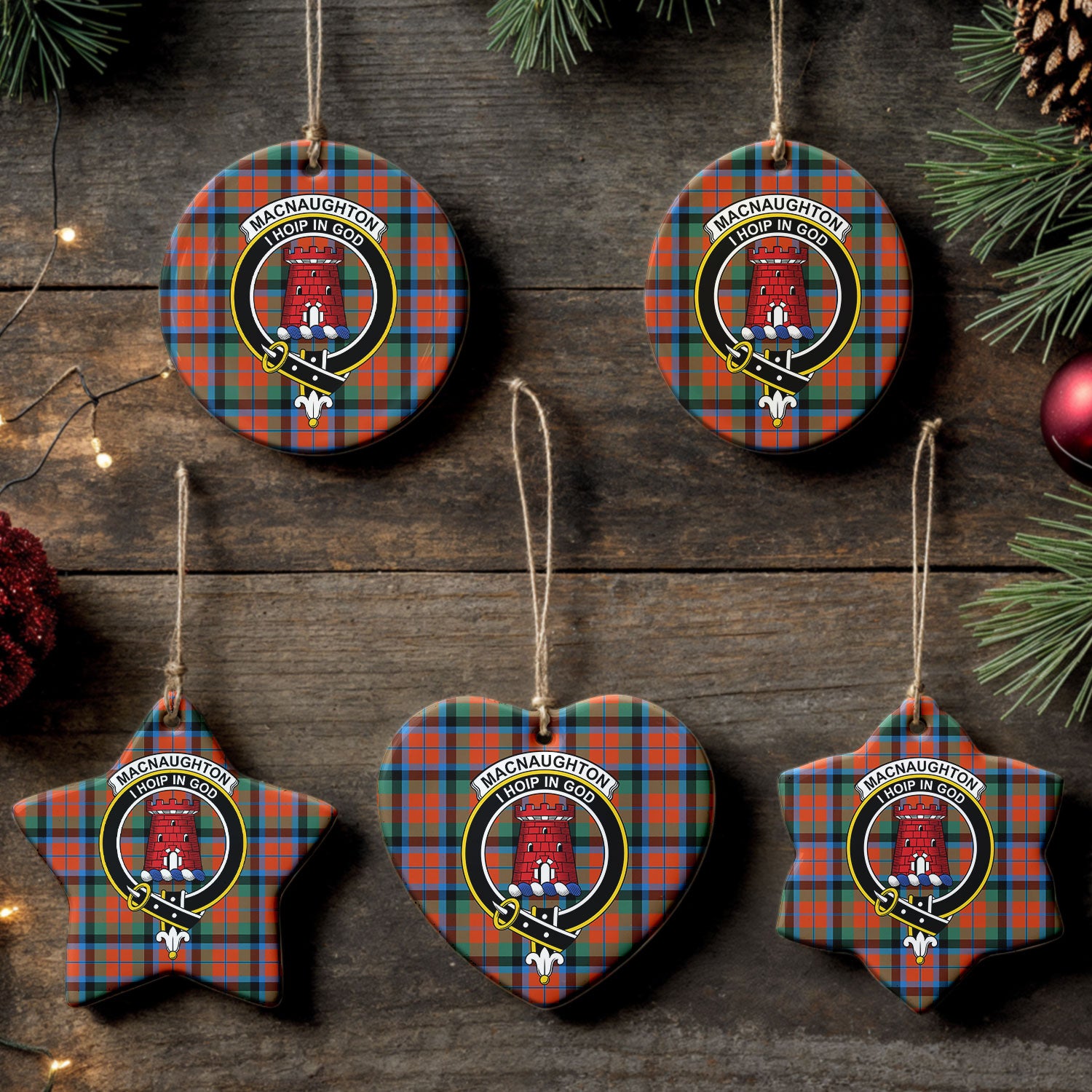 MacNaughton Ancient Tartan Crest Christmas Ceramic Ornament