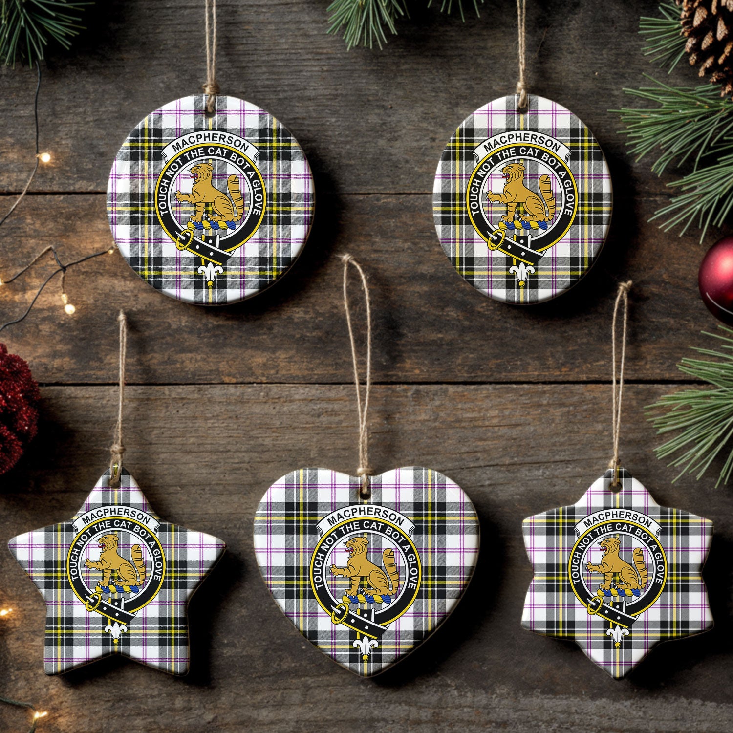 MacPherson Dress Modern Tartan Crest Christmas Ceramic Ornament