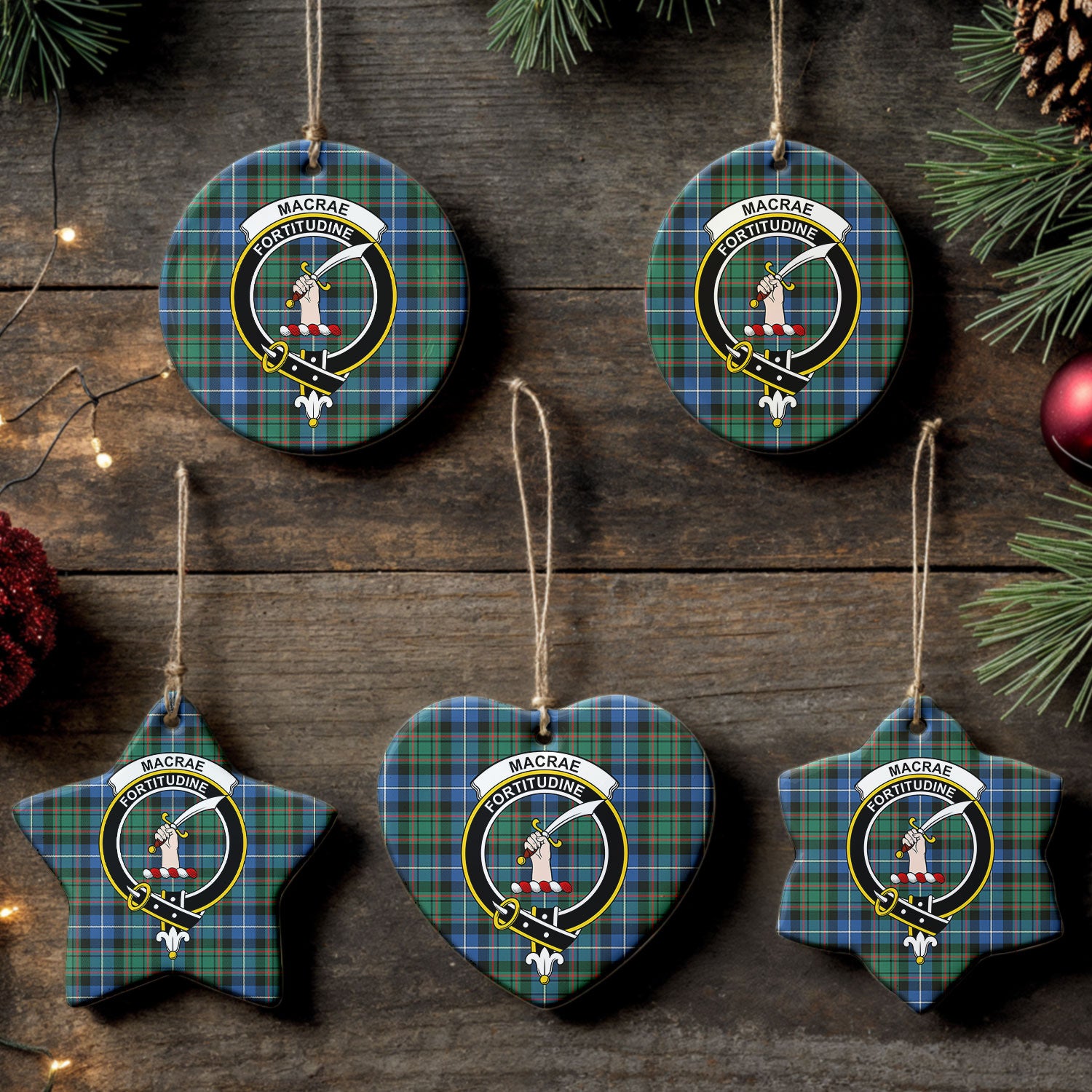 MacRae Hunting Ancient Tartan Crest Christmas Ceramic Ornament