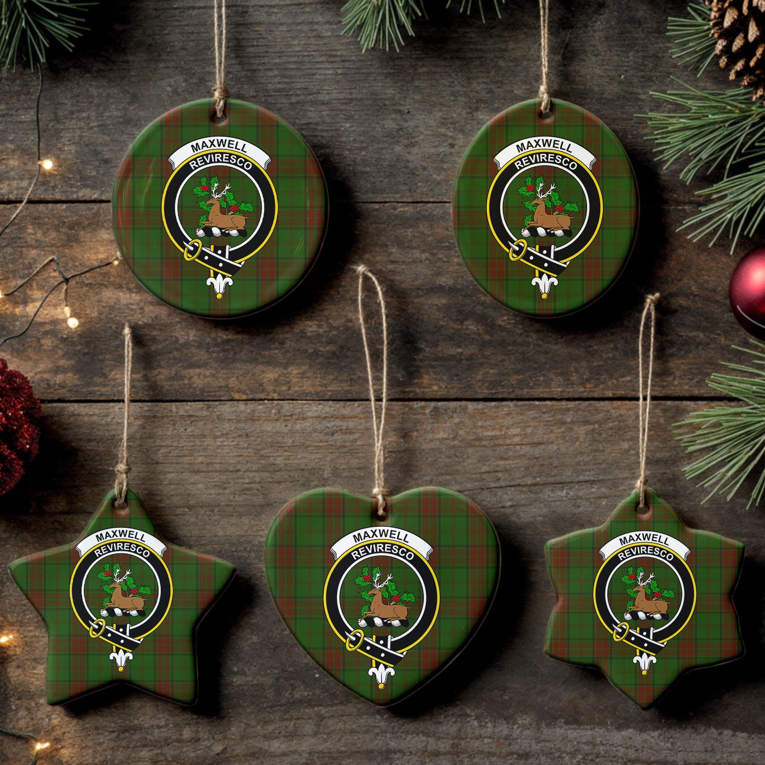 Maxwell Hunting Tartan Crest Christmas Ceramic Ornament