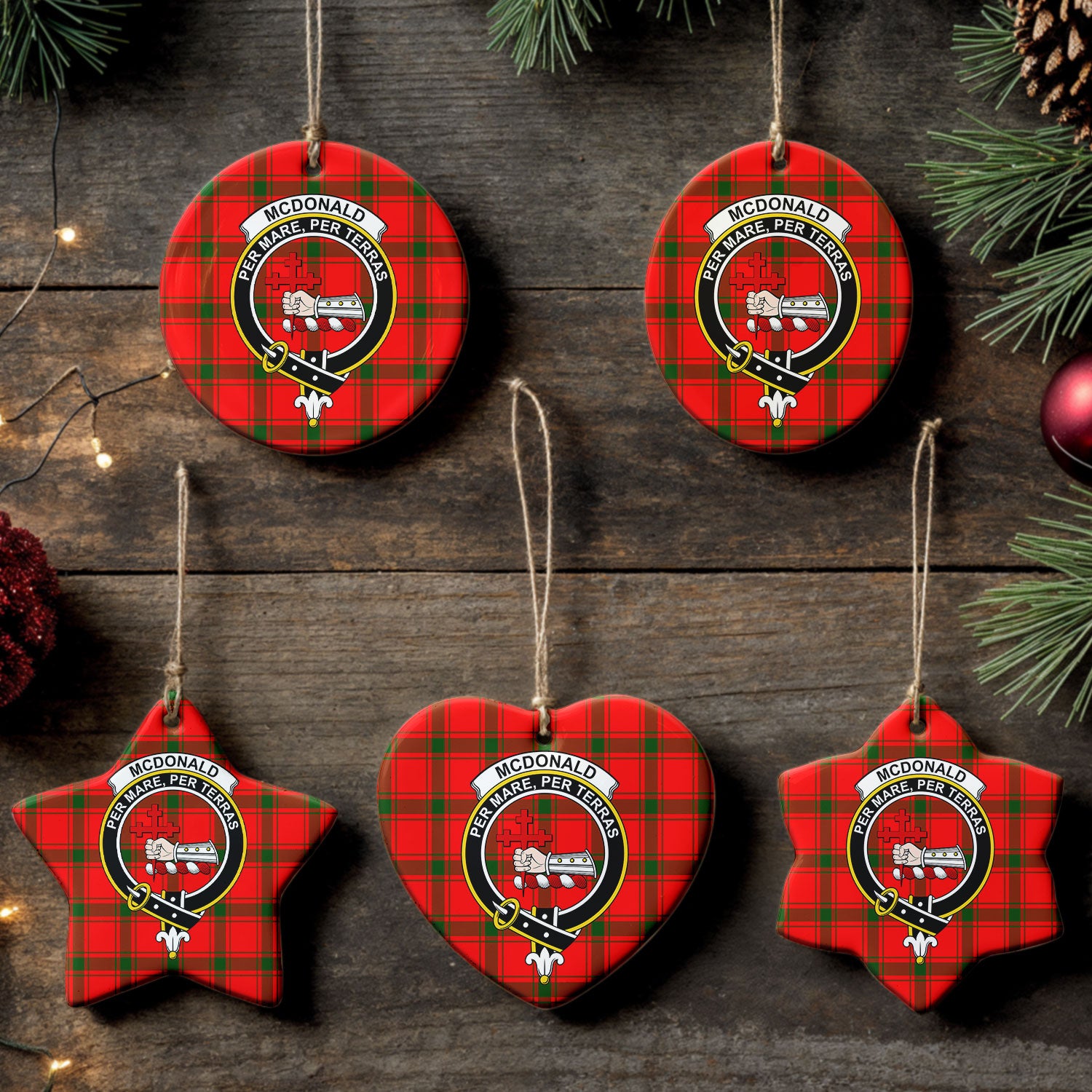 McDonald of Sleat Tartan Crest Christmas Ceramic Ornament