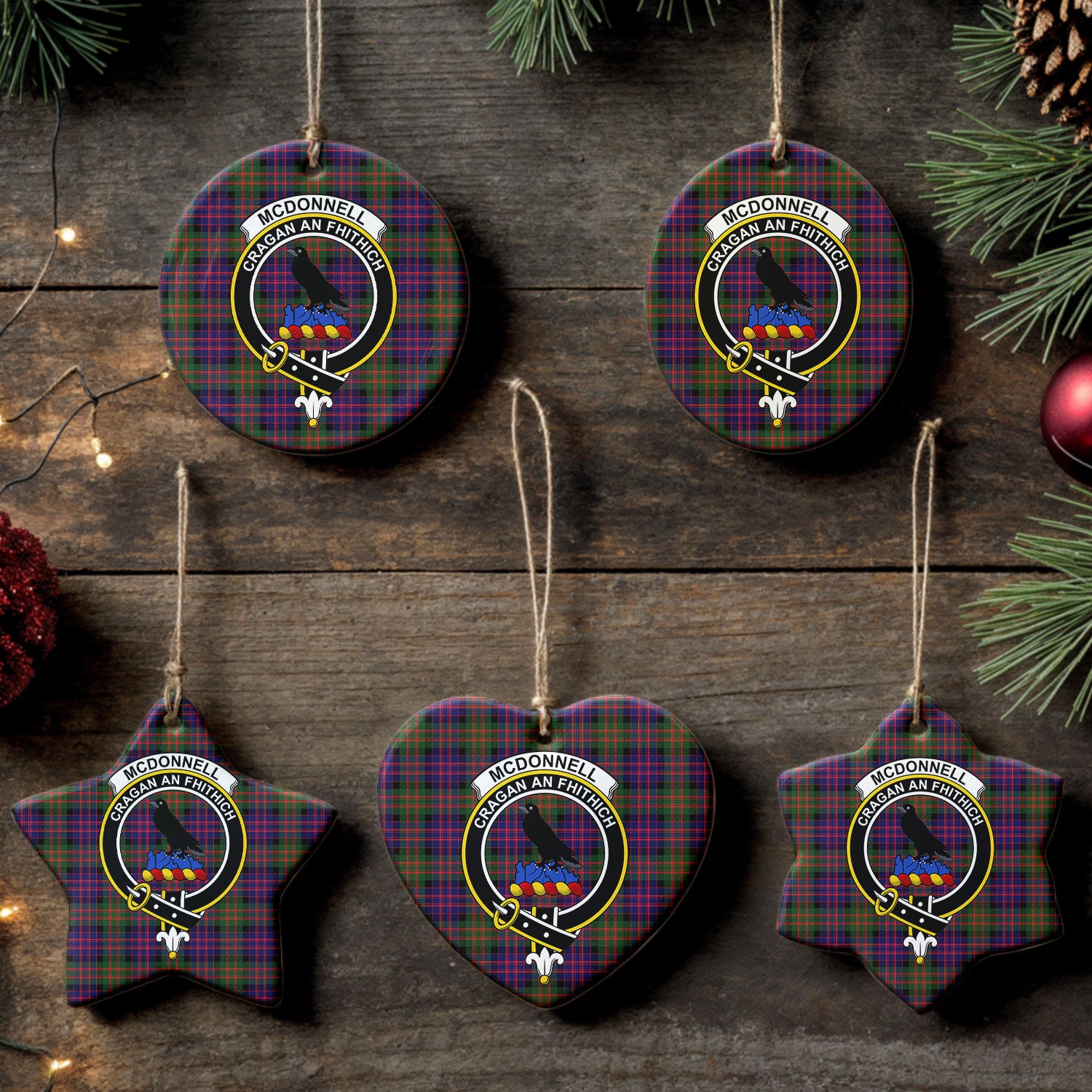 McDonnell of Glengarry Modern Tartan Crest Christmas Ceramic Ornament