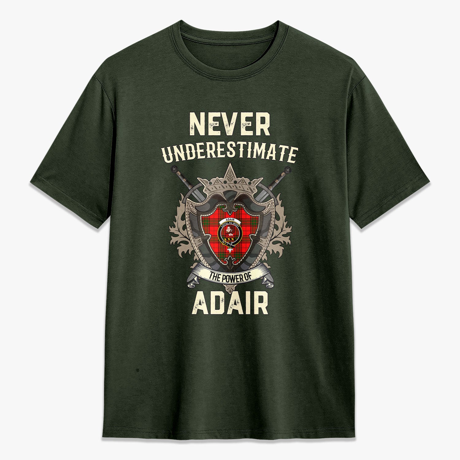 Adair Modern Tartan Crest 2D T-shirt - Never Underestimate Style