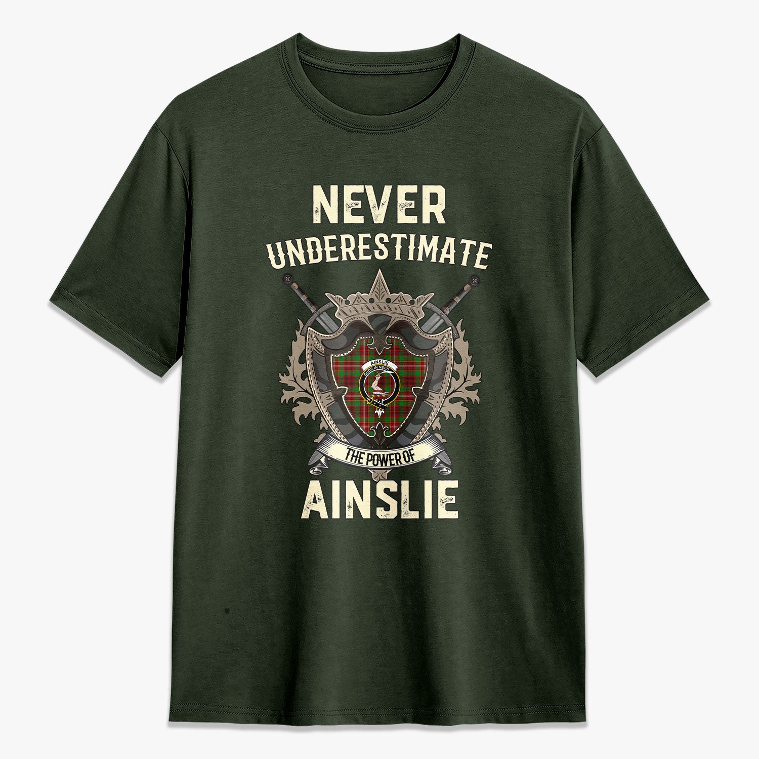Ainslie Tartan Crest 2D T-shirt - Never Underestimate Style