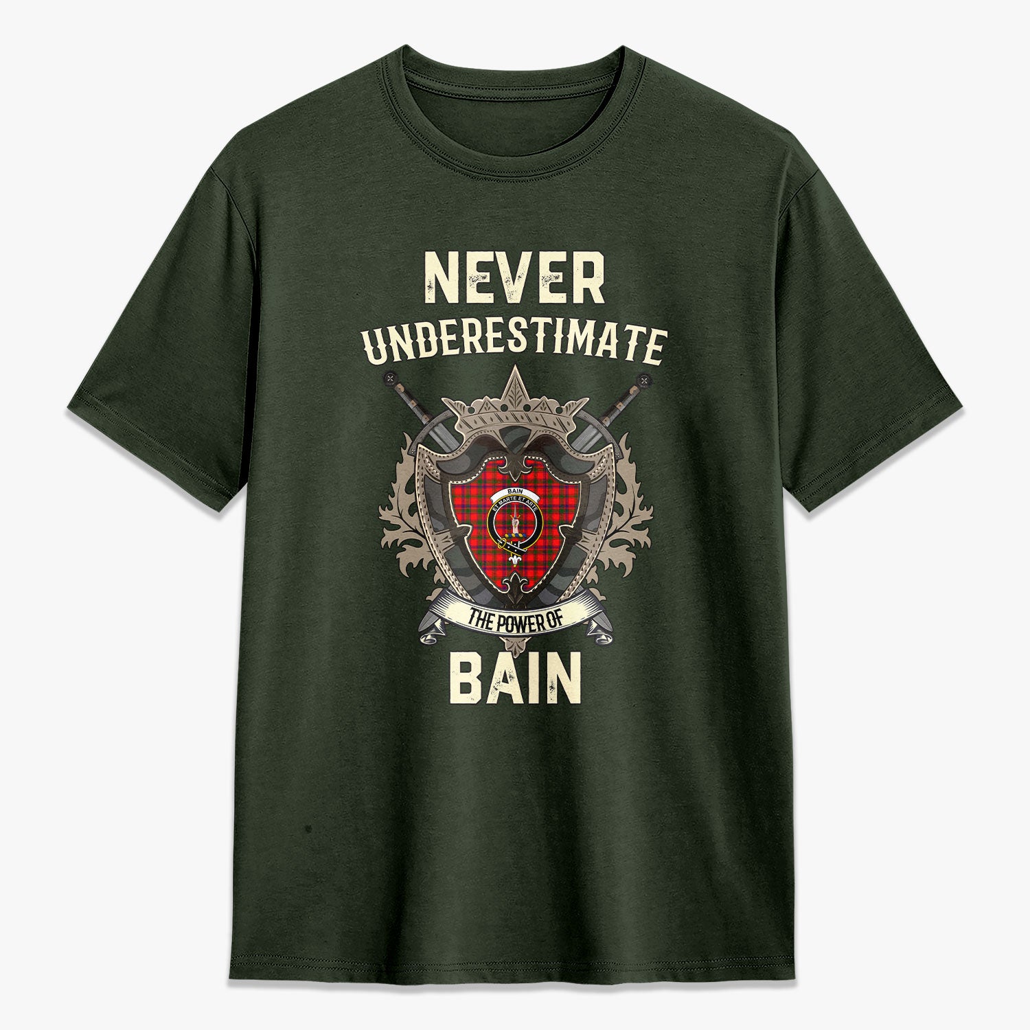 Bain Tartan Crest 2D T-shirt - Never Underestimate Style